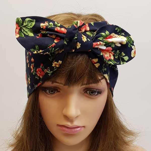 Retro style summer hair scarf, cotton head scarf, self tie headband, bandanna