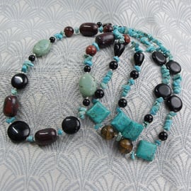 Long Turquoise Necklace UK, Long Turquoise Semi-Precious Stone Necklace DD23