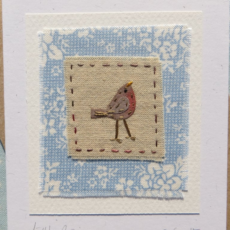 Little Robin hand-stitched card for bird-lover, detailed miniature, keepsake