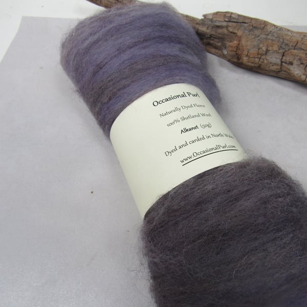 50g Alkanet Purple Naturally Dyed Shetland Wool Batt