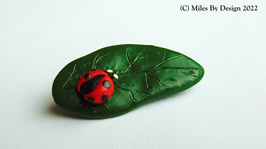 LadyBird On A Leaf Brooch - Gifts - Polymer Clay - Accessories - Novelty