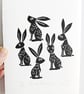 Five Hares - lino print