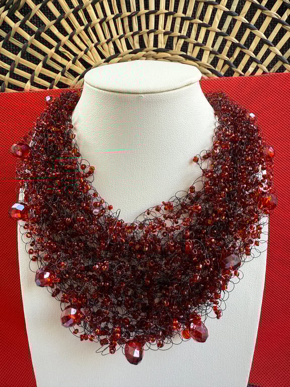 Handmade Air Necklace with Red Beads 