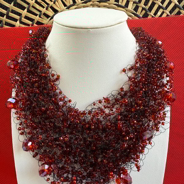 Handmade Air Necklace with Red Beads 