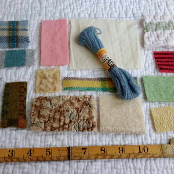 Welsh snippet scrap fabric bundle -  wool blankets and quilts, vintage reclaimed