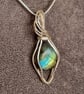 Teardrop labradorite gemstone pendant necklace, wire wrapped in silver-plate - Image 4