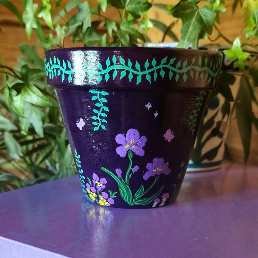 Hand painted whimsical plant pot 