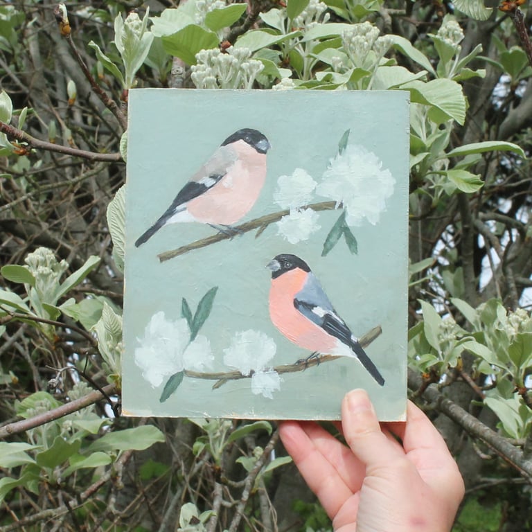 Bullfinches - original acrylic painting
