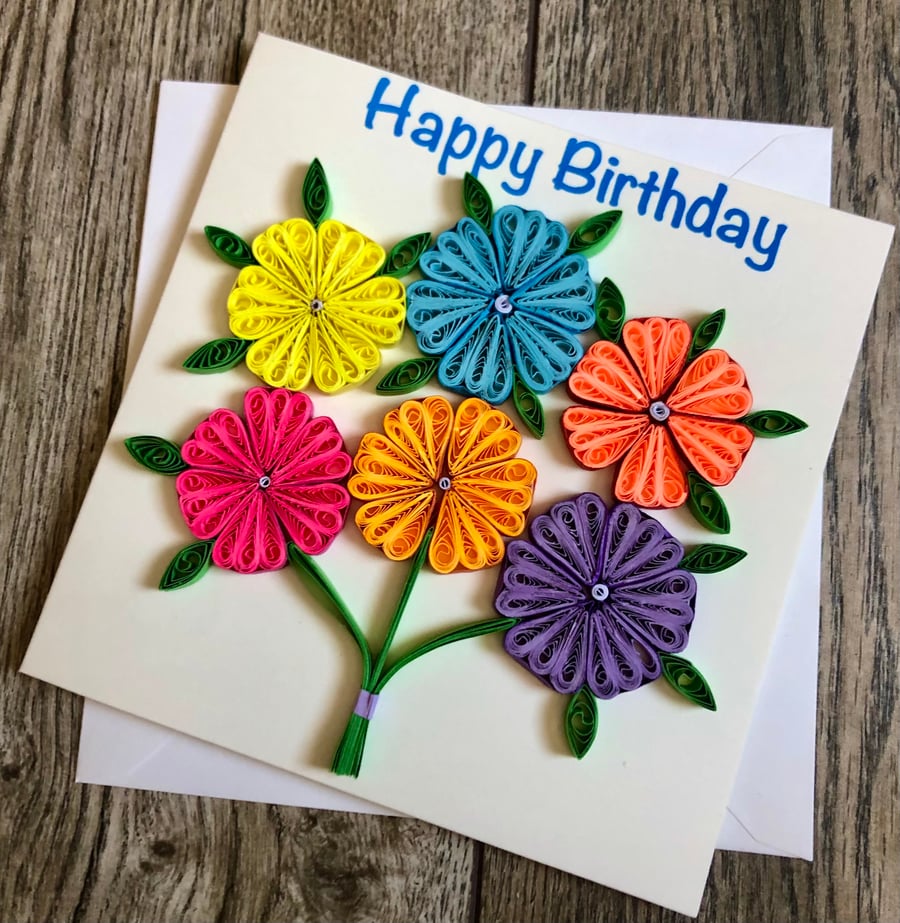Stunning handmade quilled birthday card flowers
