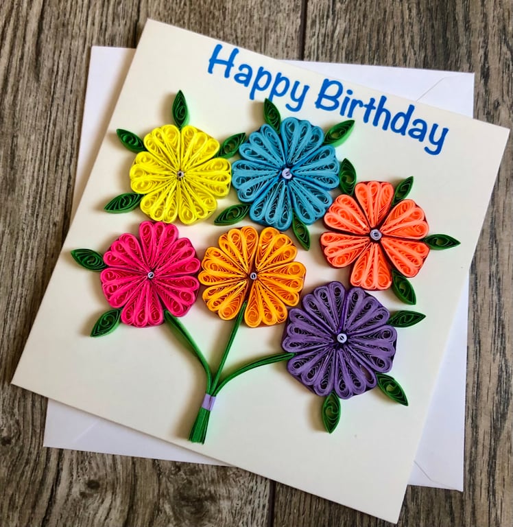 Stunning handmade quilled birthday card flowers