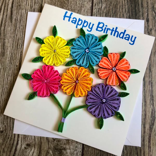 Stunning handmade quilled birthday card flowers