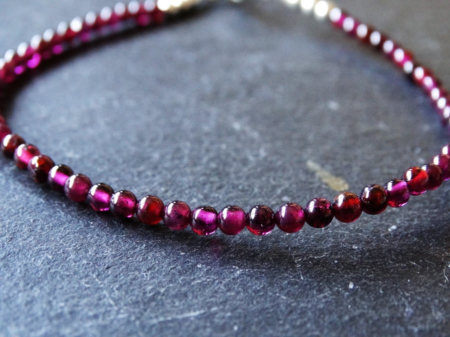Garnet bead dainty bracelet with sterling silver beads and clasp