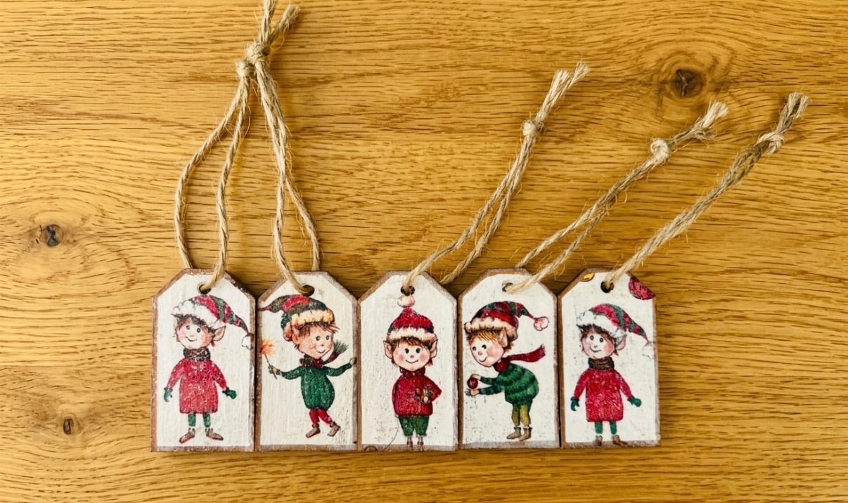 Set of 5 Mini Wooden Christmas Gift Tags