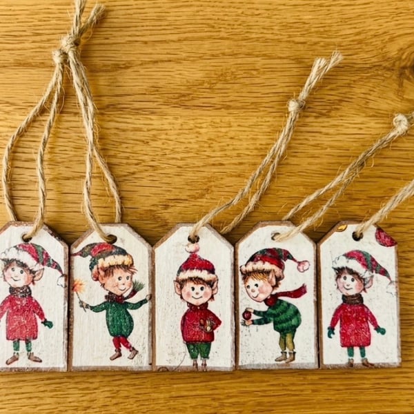 Set of 5 Mini Wooden Christmas Gift Tags