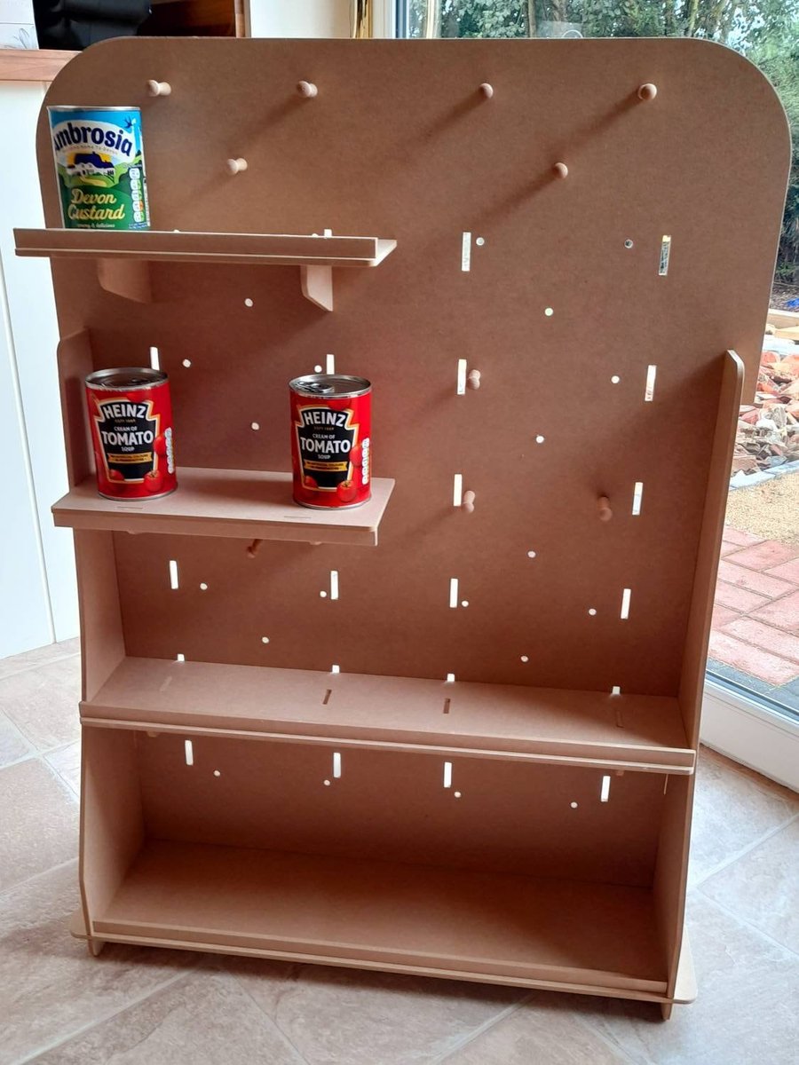 Peg board with shelves display stand - adjustable & flat packing. Craft fairs!