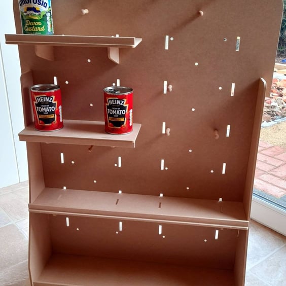Peg board with shelves display stand - adjustable & flat packing. Craft fairs!
