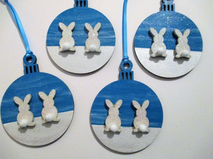 Bunny Rabbit Hanging Decoration Christmas Tree Bauble Snow Winter Snowbunny