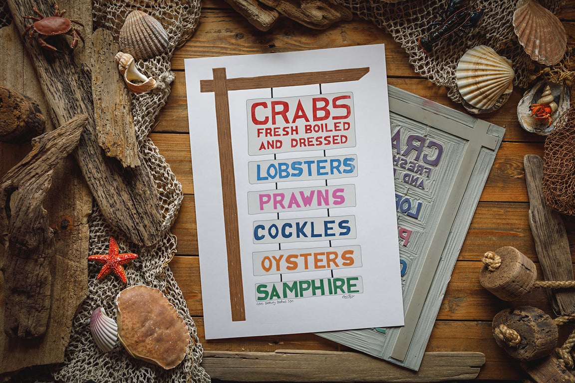 Seafood sign print A3