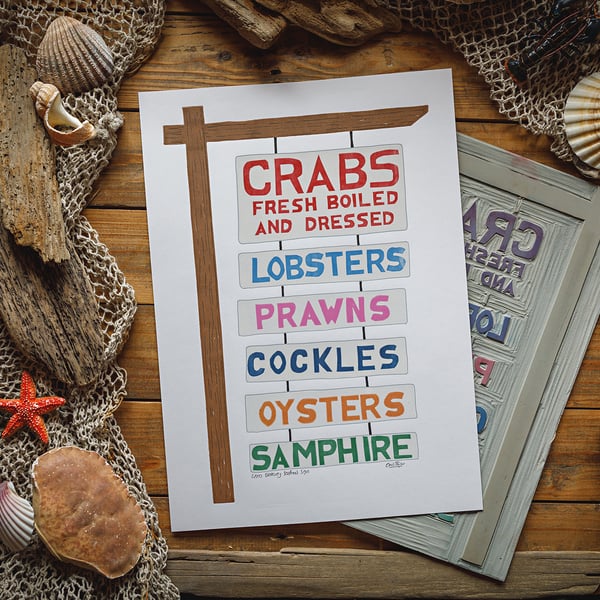 Seafood sign print A3