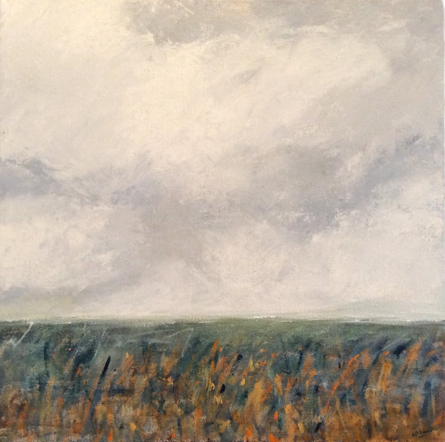 Autumn  - acrylic painting on canvas. Estuary. Sea. Coast.