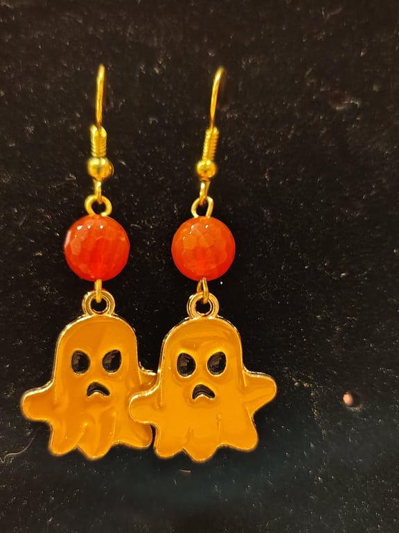 Gold plated red agate angry ghost earrings