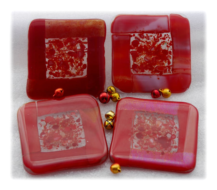 Fused Glass Coasters Set of 4 8cm Red