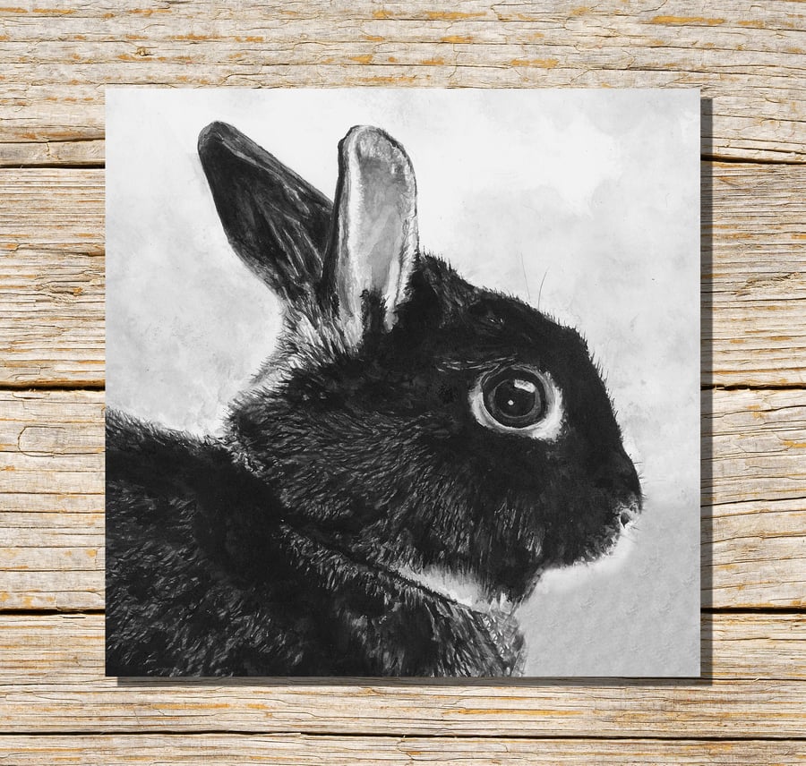 Bunny Card, Rabbit Greeting Card, Personalise Card, Black Bunny Card, Greetings 