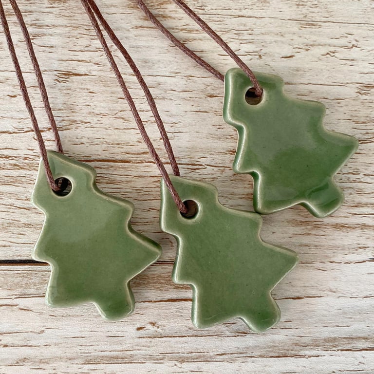 Handmade Tiny Ceramic Green Christmas Tree Decorations