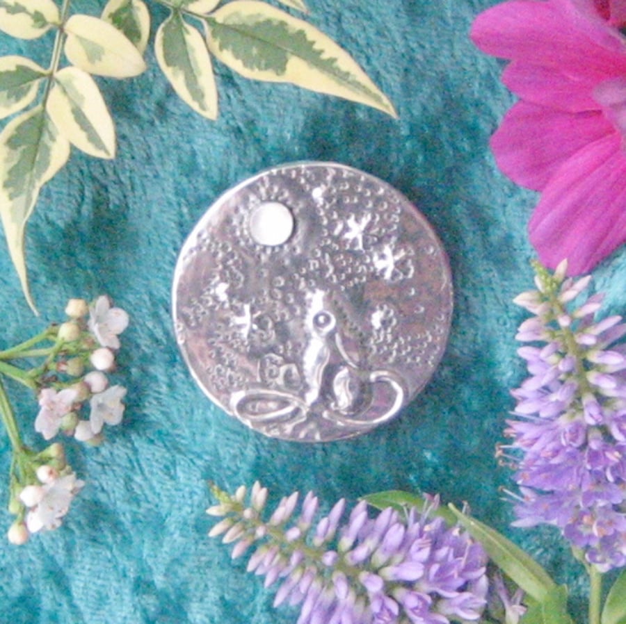 Moongazing Hare Pewter Brooch with Moonstone