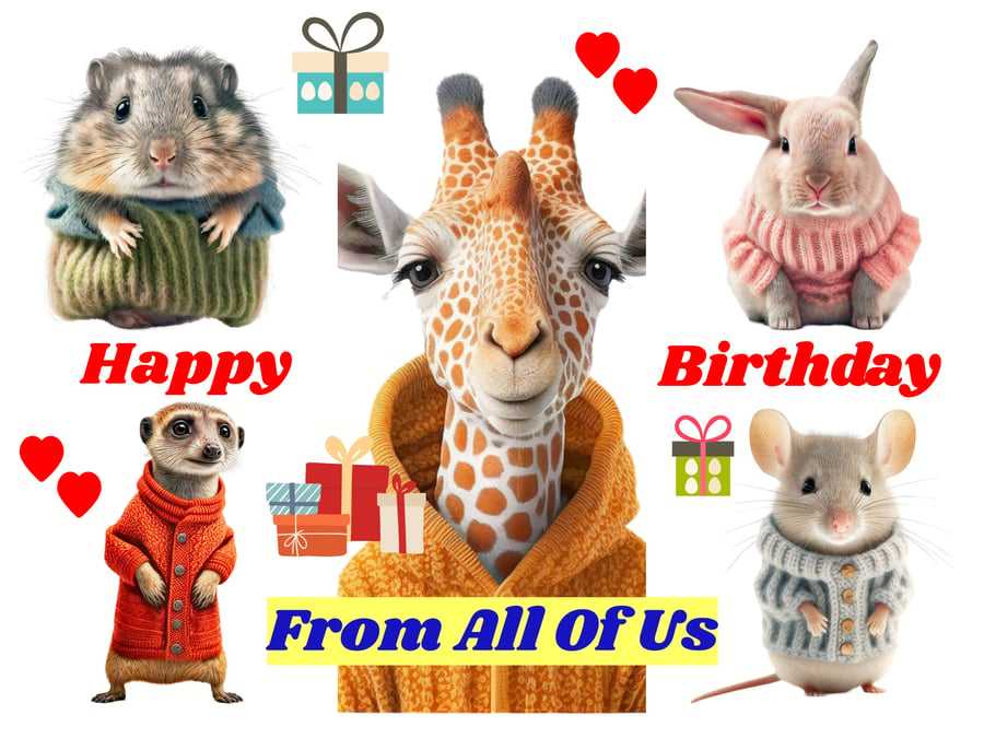 Happy Birthday From All Of Us Cute Animal Card