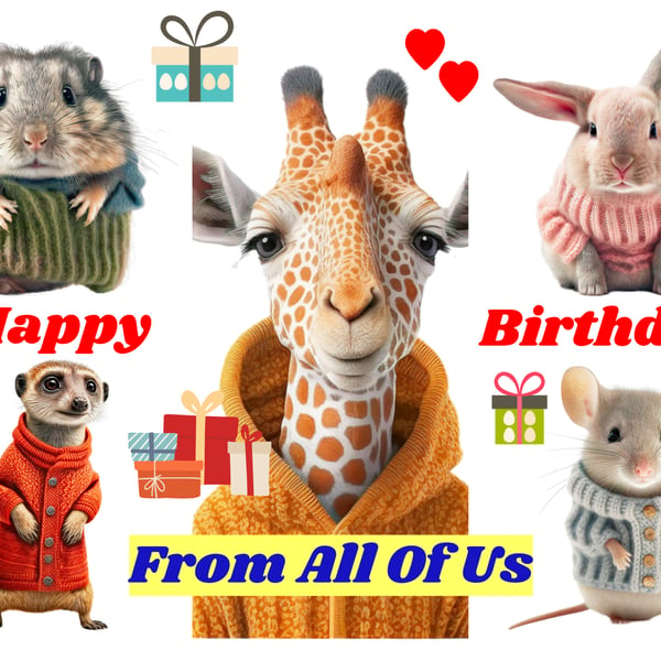 Happy Birthday From All Of Us Cute Animal Card
