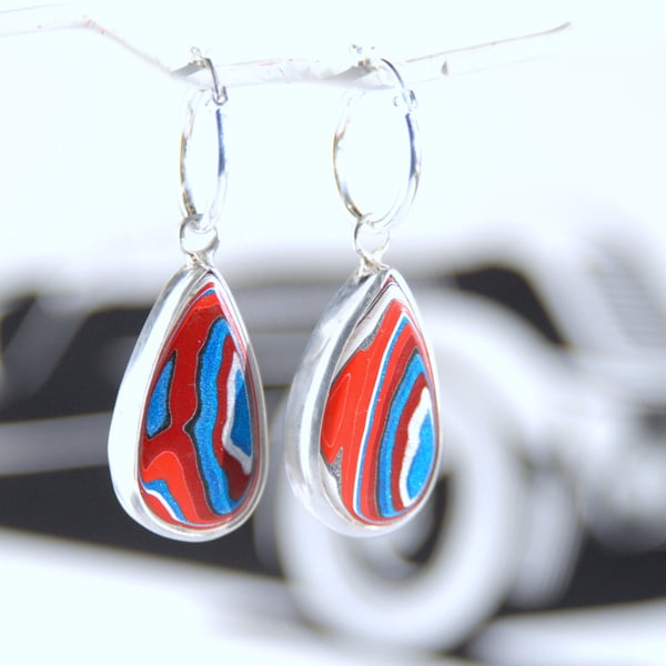 Harley fordite earrings - reversible drops on hoops