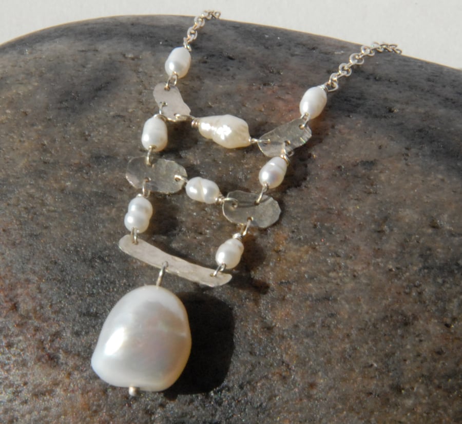 Sterling silver and white pearl necklace