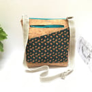 Cork crossbody bag, cork leather handbag, cork shoulder bag, zip up cork bag.