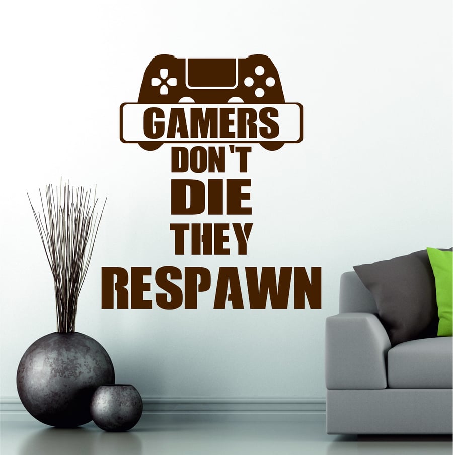 Gamers Don't Die They Respawn Quote Ps Controller Wall Art Stickers Decals Vinyl