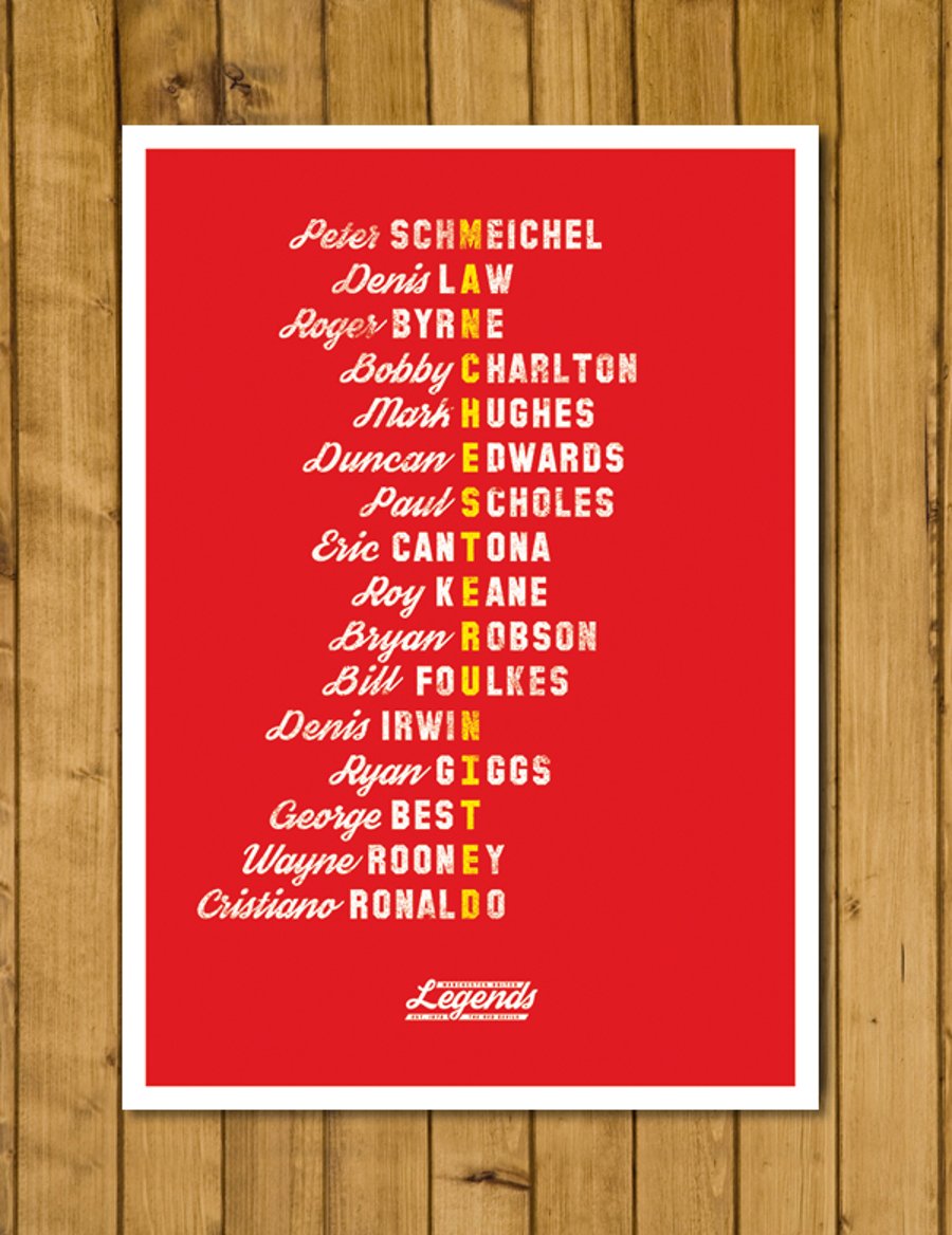 Football Poster - Manchester United Legends - Red or Black - Various Sizes