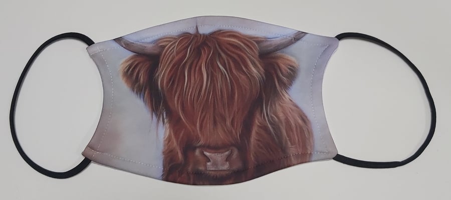 Highland cow "Angus" face covering mask with 2 free carbon filters Adult