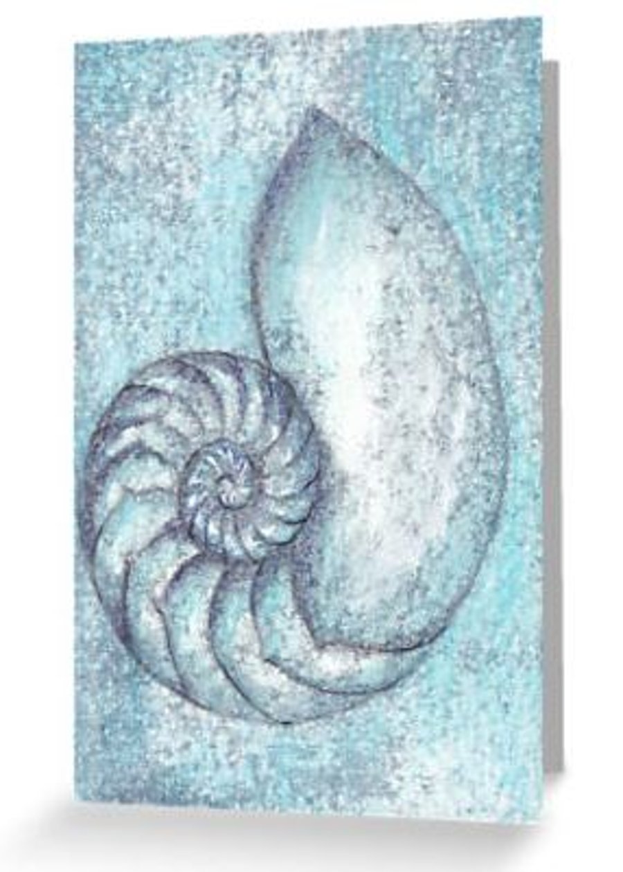 Chambered nautilus in blue blank greeting card for any occaision or just a note
