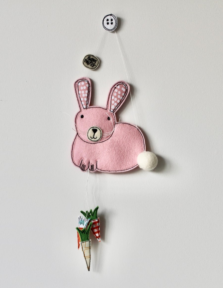 'Happy Easter Pink Bunny' - Hanging Decoration