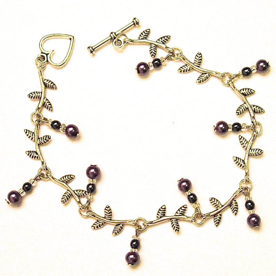 Purple Pearl Leaf Bracelet