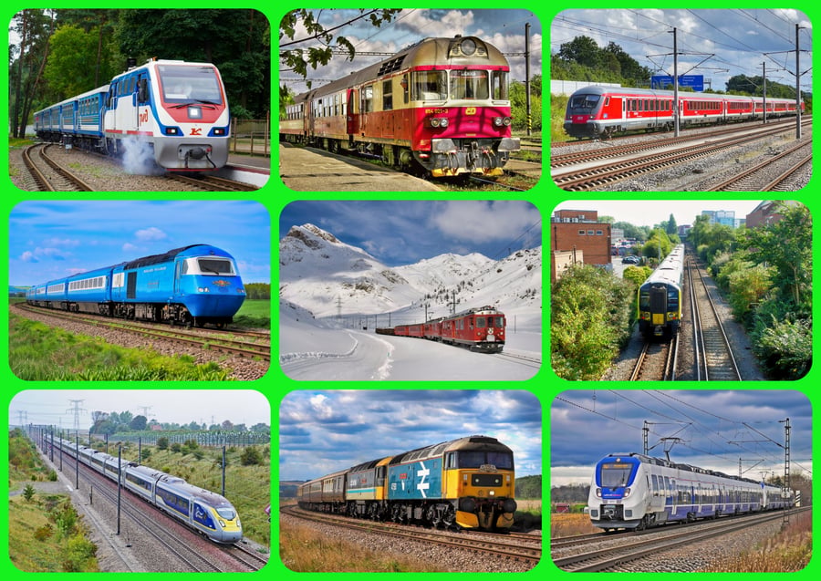 Mixed Modern Trains Greeting Card A5 Size 