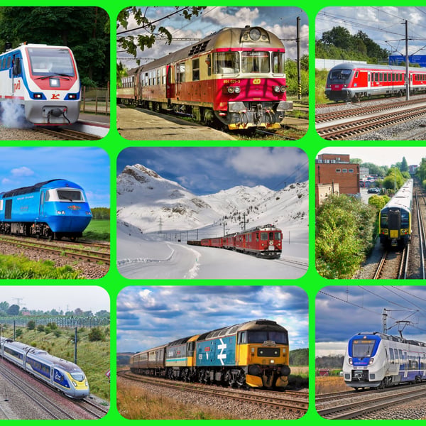 Mixed Modern Trains Greeting Card A5 Size 