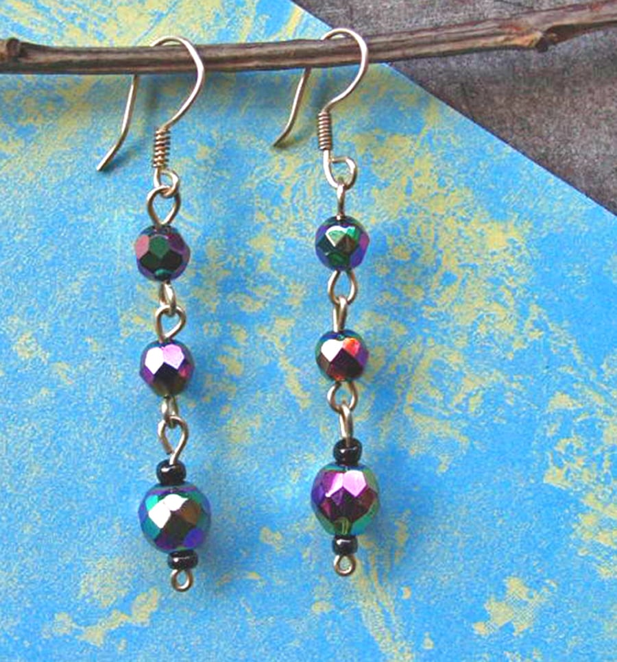 SALE 50% OFF - Bead Earrings - Upcycled Beads - Carnival Bead Silver Earrings