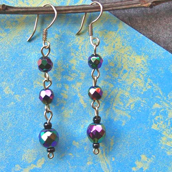 SALE 50% OFF - Bead Earrings - Upcycled Beads - Carnival Bead Silver Earrings
