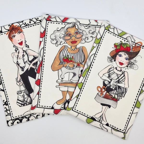 Ladies Mug Rug Coasters Set4