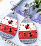 Ladybird Teardrop Earrings – Handmade Washi Dangles with Silvery Finish - Image 4