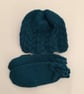 Dark Turquoise Aran Hand Knitted Hat and Mitten Set - UK Free Post - Image 3