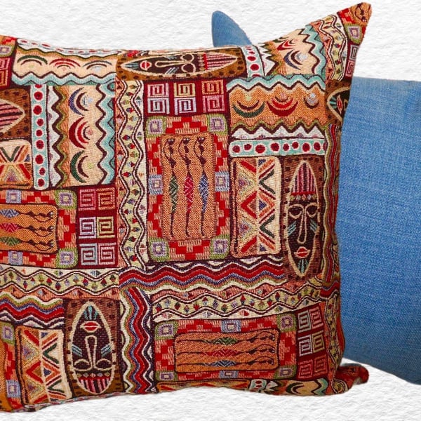 Scatter Cushion: Tapestry Africa design Denim Blue reverse 17”(43cm)