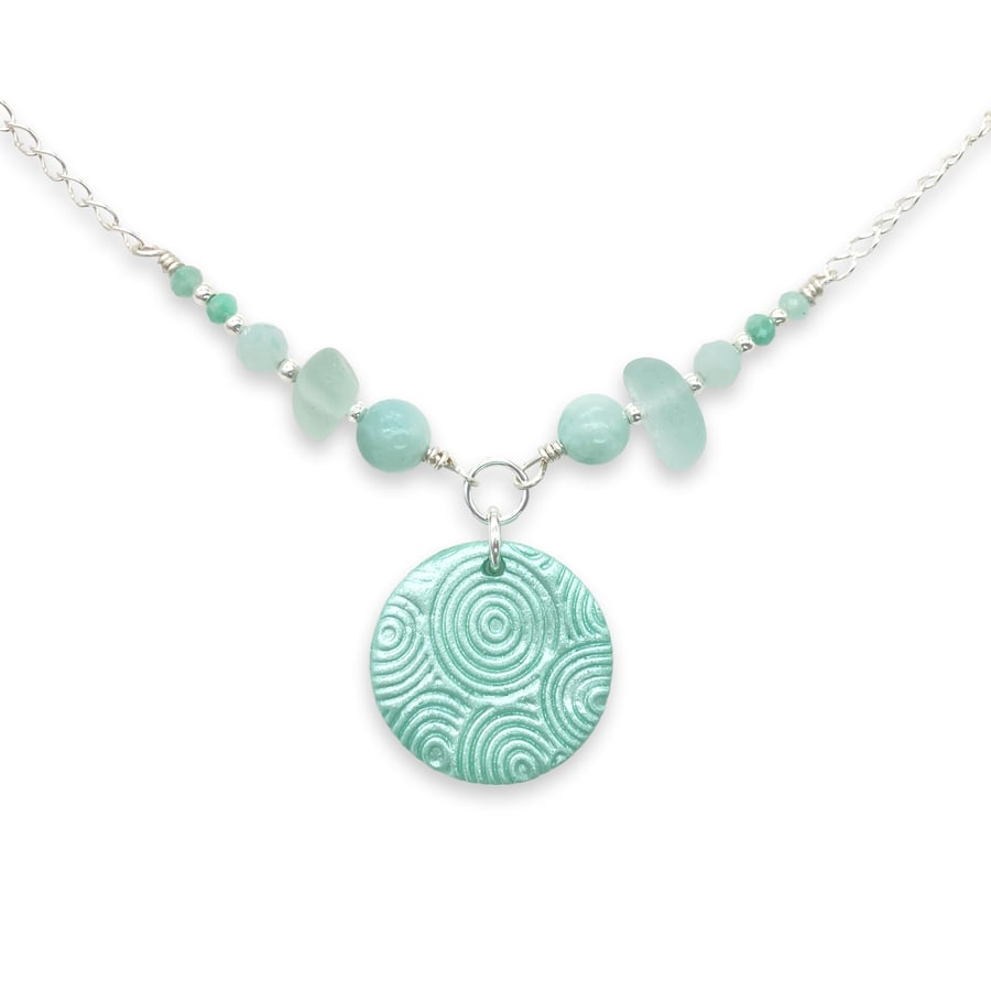 Wave Ripple Sea Glass Necklace - Seaglass, Amazonite Sterling Silver Jewellery