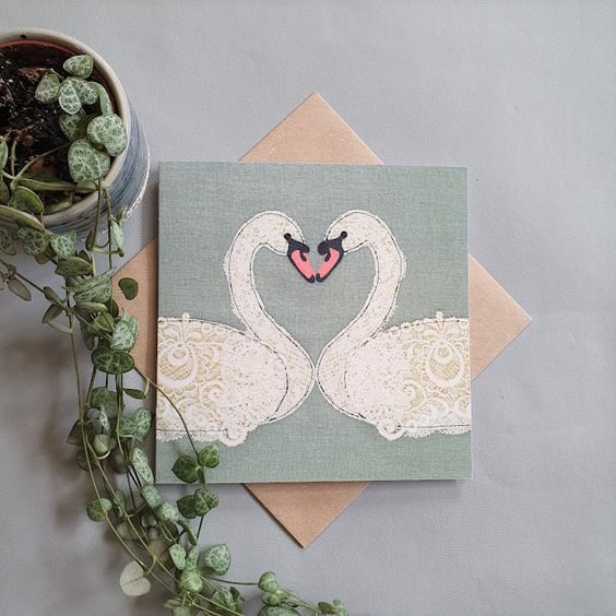 Swans card, Valentine's day, 13th Wedding Anniversary card, Lace Anniversary